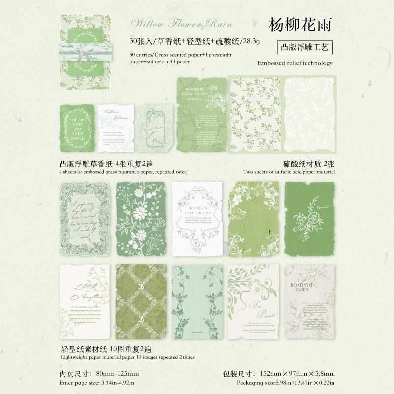 30-Sheet Vintage Embossed Material Paper, Retro Decor for Hand Account & Scrapbook