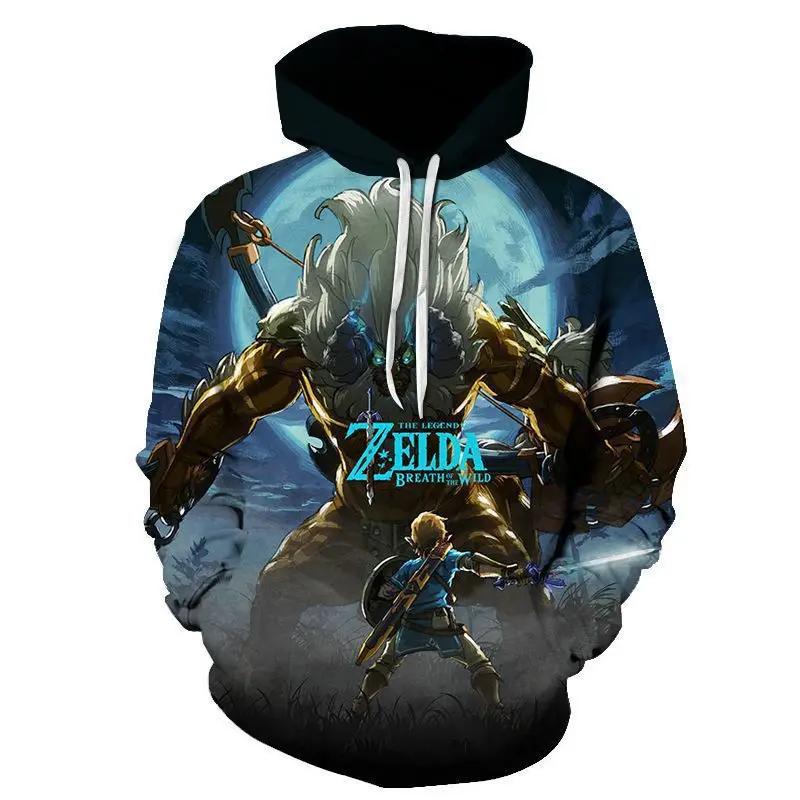 Косплей Легенда Zelda Link Толстовки с капюшоном на молнии Топы Куртки Аниме 3D Принт Толстовка для взрослых Мужское пальто Модная уличная одежда