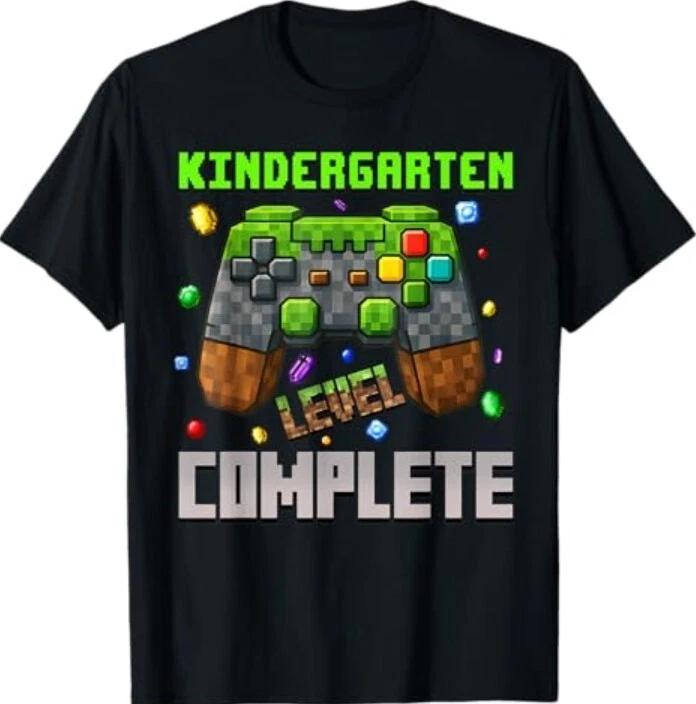 Kindergarten Level Complete Graduation Gamer Pixel 100% Cotton T-shirt Mens Tees Top
