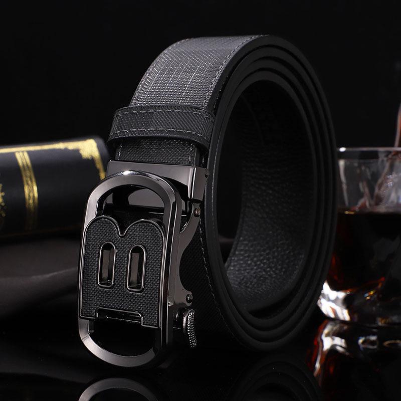 Men's Genuine Leather Belt - Cowhide Plaid with Automatic Buckle, Versatile Business & Fashion Style