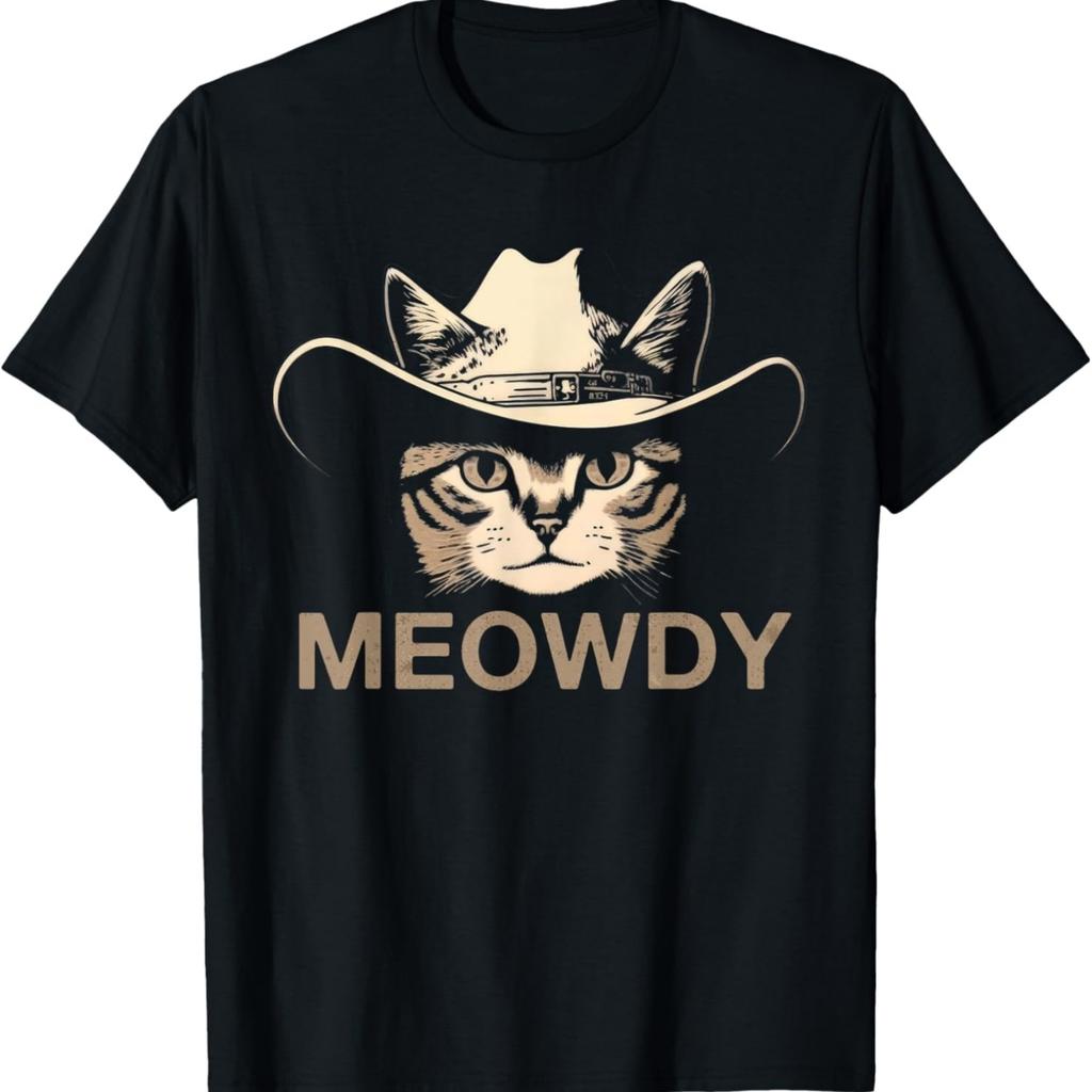 Meowdy Funny Country Music Cat Cowboy Hat Vintage Cat Meme T-Shirt