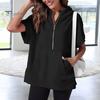 Summer Women Hoodie Half Zipper Short Sleeves Solid Color Pullover Loose with Pocket Casual Daily Wear School Sport Pullover Top Female Clothes