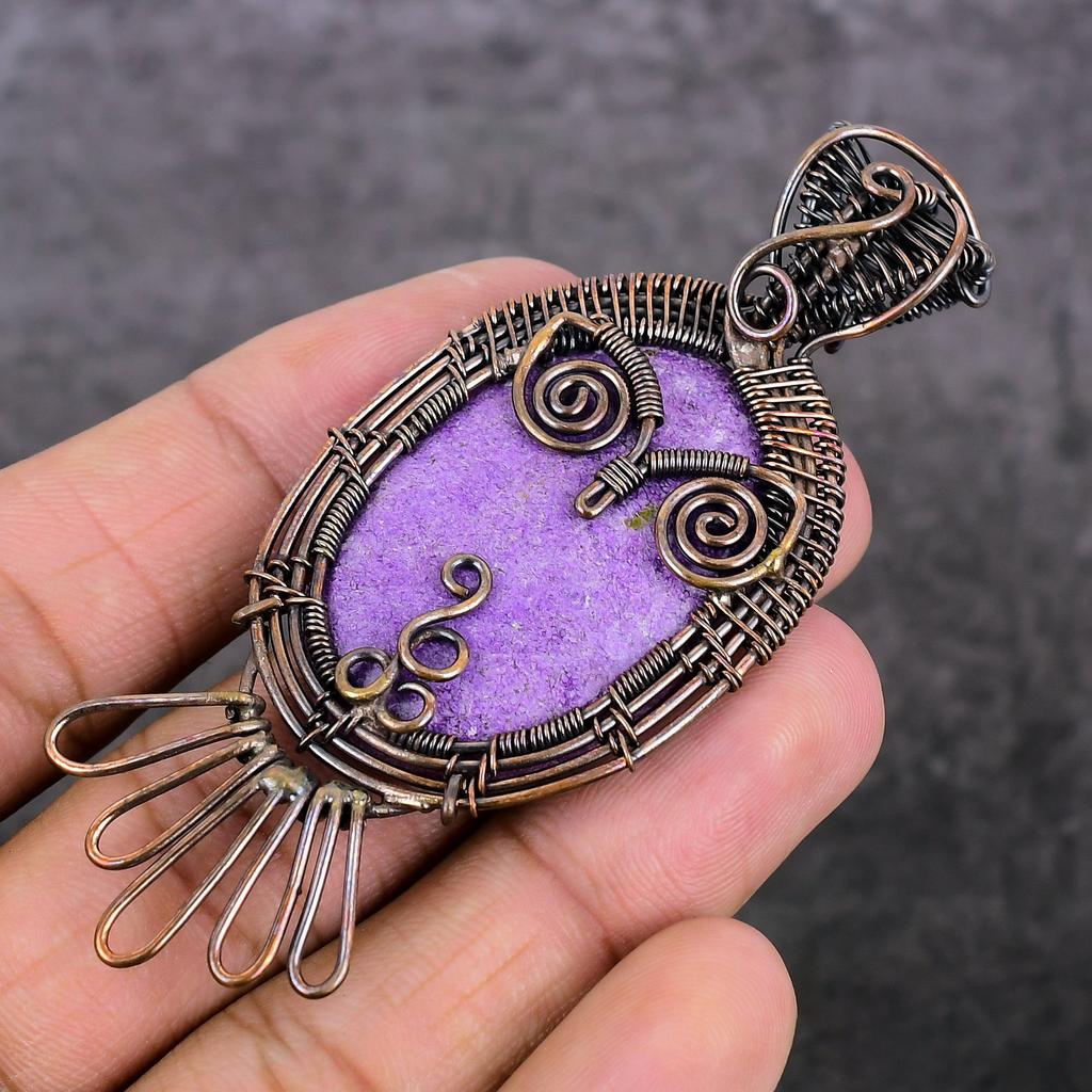 Пурпурит Ручная работа Медная проволока Обертка Ювелирный кулон 3,35" l9F68