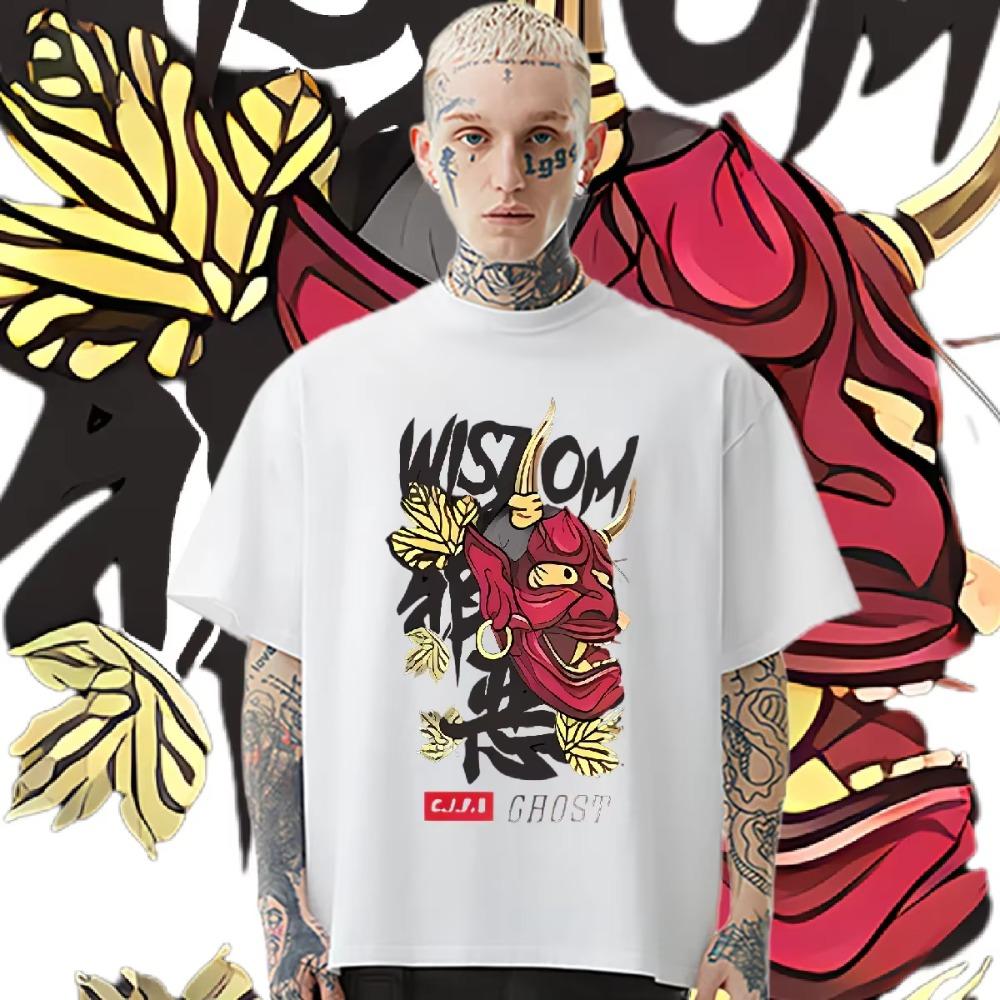 Маска с коротким рукавом Свободная одежда Американский ретро Для мужской футболки С принтом рэпера Футболка Уличный стиль Футболка Удобная Эластичная футболка