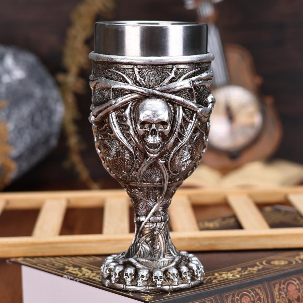 2026 Viking Ship Drakkar Fly Dragon Skull Goblet Stainless Steel Insert Halloween Wine Glass Retro Skull Chalice Cup Shot Glass