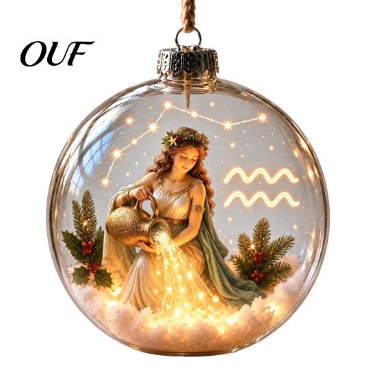 Украшения для вечеринки, Светящийся рождественский ornament со знаком зодиака, Светящийся шар-вывеска с теплым светодиодом, Подвеска на елку, 3D прозрачный акриловый кулон