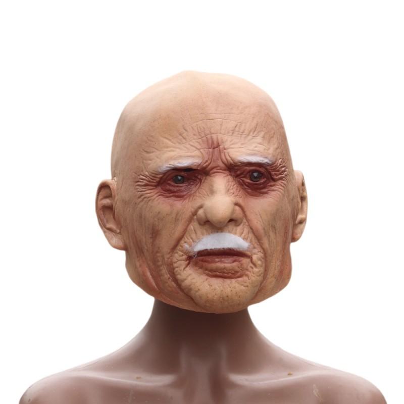 Halloween Latex Old Man Mask Bald White Beard Costume Party Props