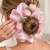 Pink White Large Tulip Scrunchie Soft Floral Hair Tie Silky Hair Accessory  For Women Girls