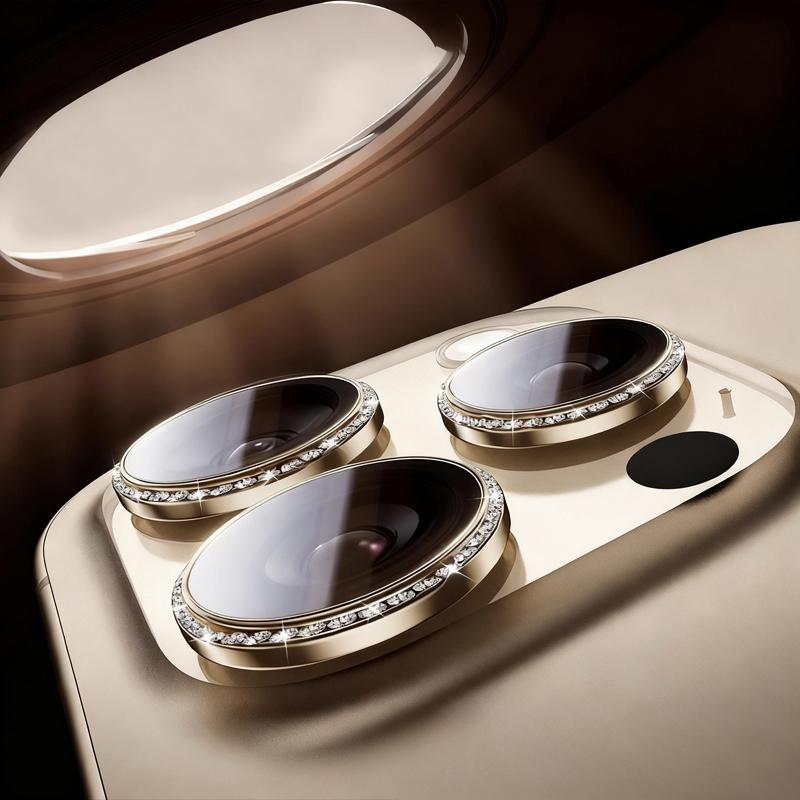 Подходит для iPhone 17 16 15 14 13 Pro Max Plus Air 16E Кристальная Защитная Пленка для Линзы Камеры со Вставками из Алмазов и Металлическим Кольцом
