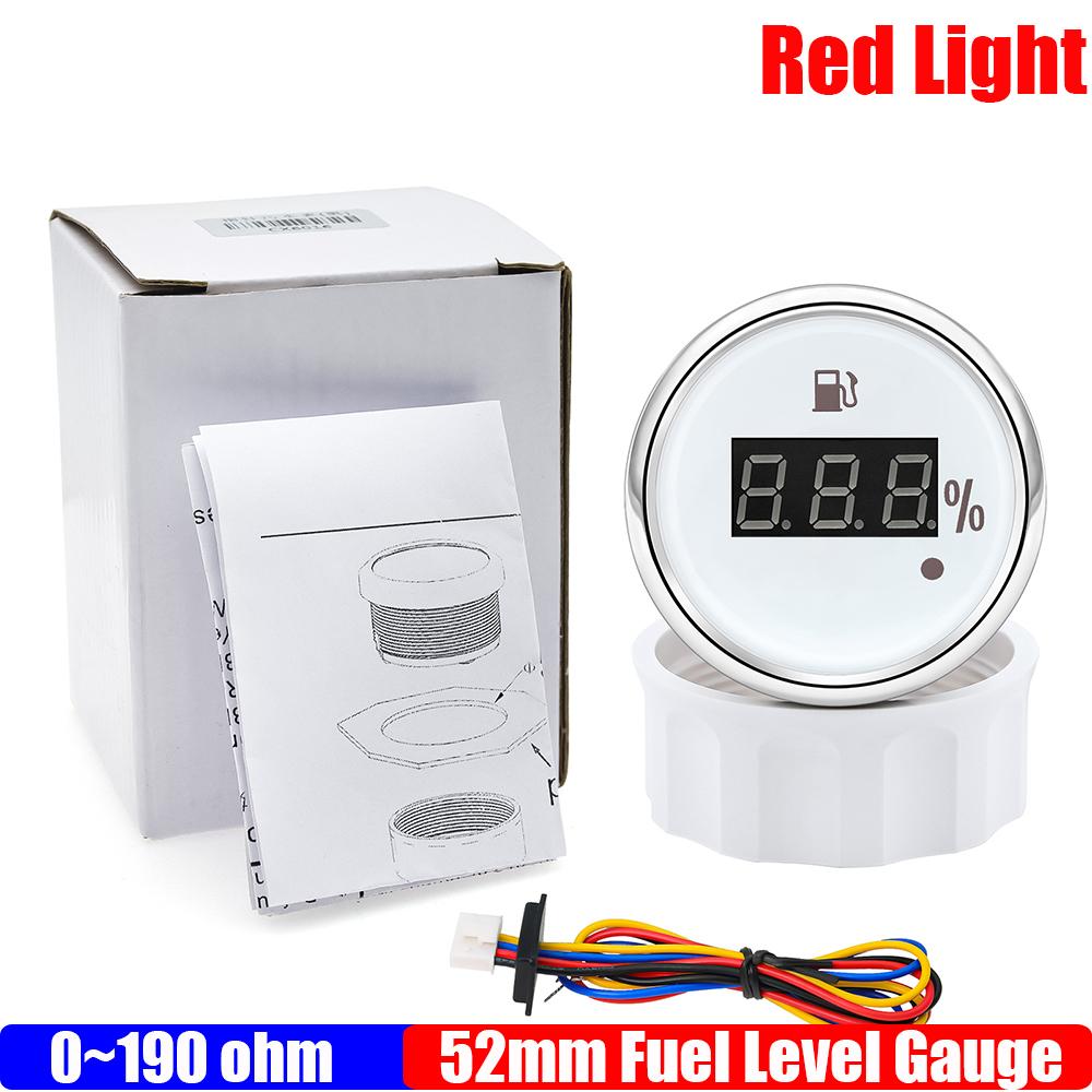 52mm Auto Digital Fuel Level Gauge 0-190 Ohm Range with Alarm Red Light Marine Oil Tank Indicator Meter 100-600mm Sensor Custom