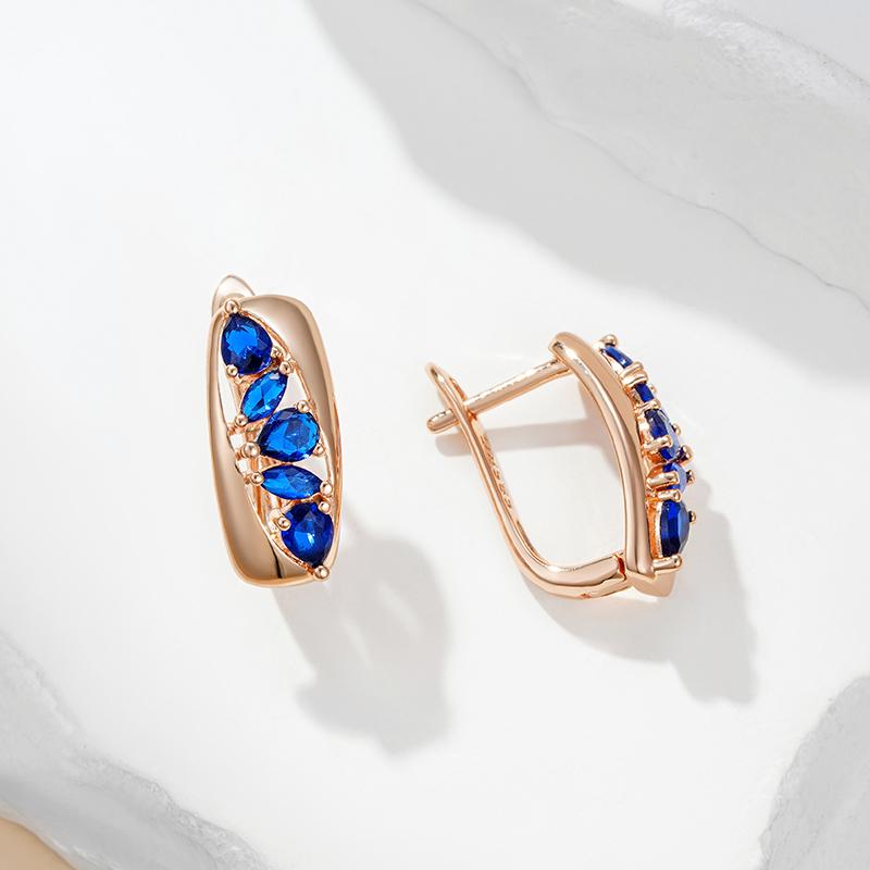 Полные сверкающие синие натуральные цирконы английские серьги для женщин модные цвета розового золота свадебные повседневные украшения