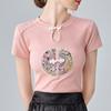 Crew Neck T-shirt Women's New Women's Embroidered Short-sleeved T-shirt Temperament Waist Top