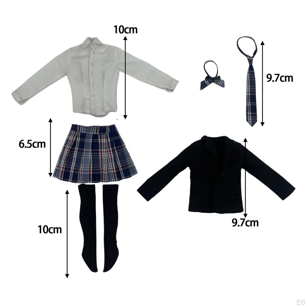 1/6 Female Short Skirt Handmade Doll Clothes 6 Piece Set Coats Tie Costume Miniature Clothing for