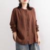 Women's Retro Cotton-Linen Shirt: Loose Round Neck, Casual Jacket, Long Sleeves - Perfect for Spring or Autumn.
