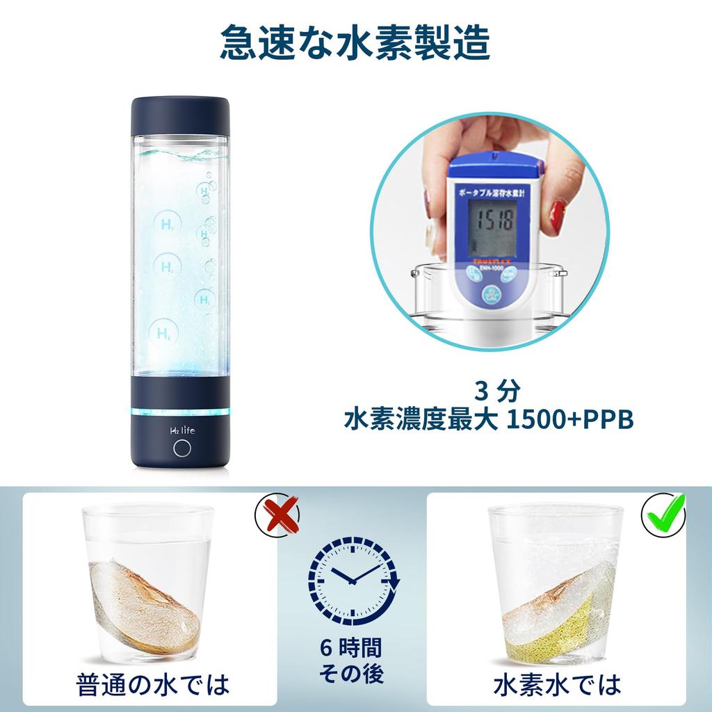 H2Life Hydrogen Water Generator Ranking Japan Hydrogen Water Promotion Association Certified Product 3000ppb Compact Design for Easy Portability