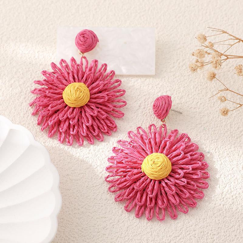 Серьги «Подсолнухи» с ощущением высокого класса, серьги из плетеной рафии ручной работы, модные аксессуары