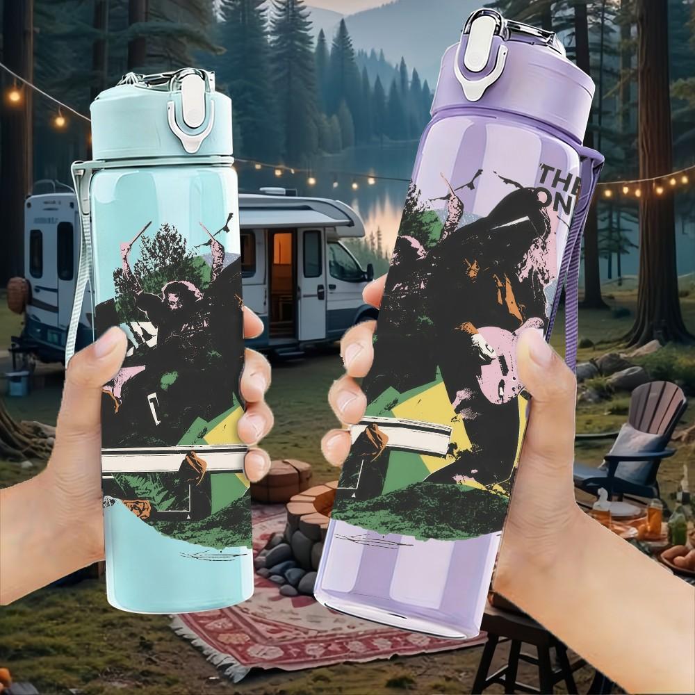 1PC Black Monster Creature 750ml sports water bottle leakproof straw lid outdoor office home