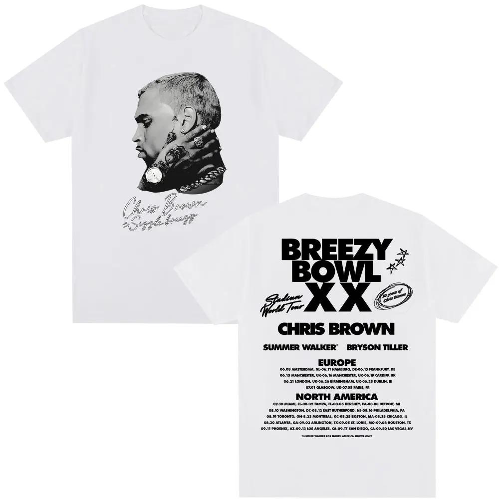 Горячая Винтажная Футболка Chris Brown Breezy Bowl XX Tour Streetwear Hip Hop Мужская Женская Свободная Повседневная Оверсайз Топ Хлопок Харадзюку Мода Летняя Новая Футболка