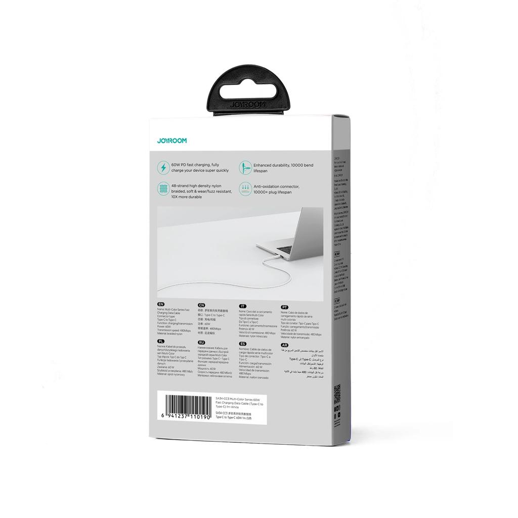 Joyroom Multi-Color Series Sa34-Cc3 Usb-C / Usb-C Cable 60W Fast Transfer 1M - White