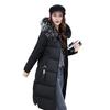Winter Women Cotton Jacket with Furry Hood Long Sleeves Pockets Heat Retention Knee Length Zip-up Padded Coat Solid Color Windproof Outwear Parka