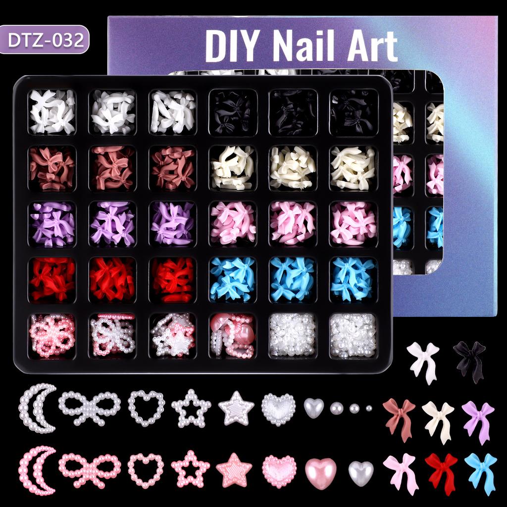 30 Grid Resin Bow Japanese Nail Jewelry Black And White Streamer Bow Three-Dimensional Simple Patch
