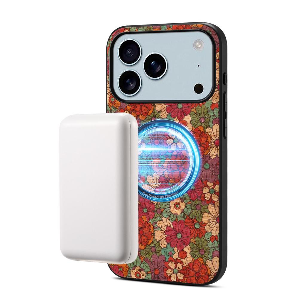Магнитный чехол Denior из цветочной кожи для iPhone Air, 16/15 Plus, 17 Pro