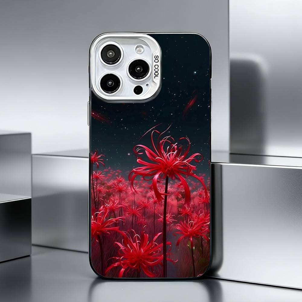 R-Красный S-Паукообразная лилия F-Цветы Чехол для телефона для iPhone 17,16,15,14,13,12,11 Plus,Pro Max,XS,Цветной серебряный чехол для телефона