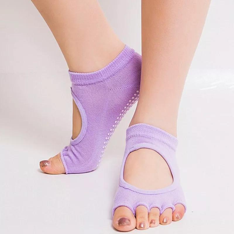Женские носки для йоги, противоскользящие силиконовые нескользящие носки с пятью пальцами и открытой спиной, 5 пальцев, балетные носки для тренажерного зала, фитнеса, Spo
