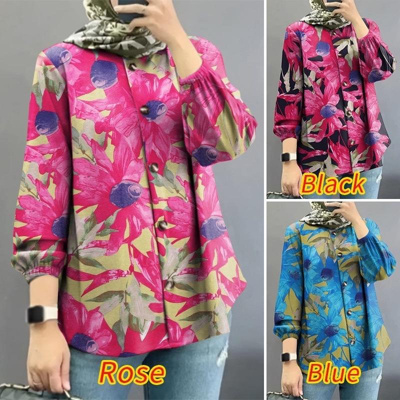 Большие размеры Женская новая цветочная модная рубашка с пышными рукавами