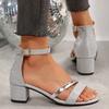 Shoes Female Cover Heel Women's Sandals Plus Size Dress Sandals Women Crystal Ankle Buckle Strap Chunky Heels Shoes Women