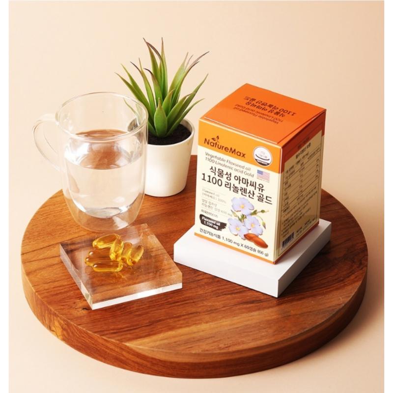 Nature Max Растительное льняное масло 1100 Линоленовая кислота Золотые капсулы Холодный отжим, 60 таблеток, 2 штуки