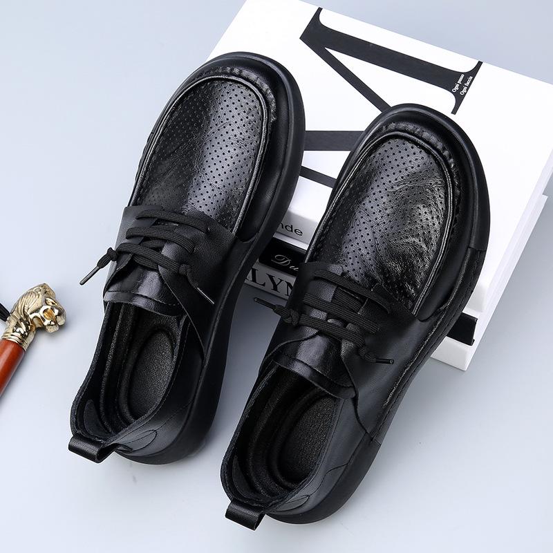 Men's Genuine Leather Spring Business Casual Shoes, 2025 Trendy Design with Thick Non-Slip Soles, British Style All-Match Footwear.