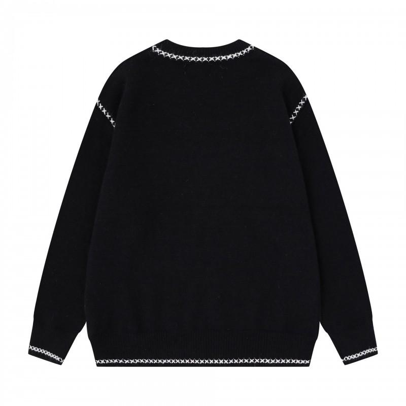Unisex Oversized Knit Sweater With Jacquard English Design Retro Streetwear Fall Casual Pullover
