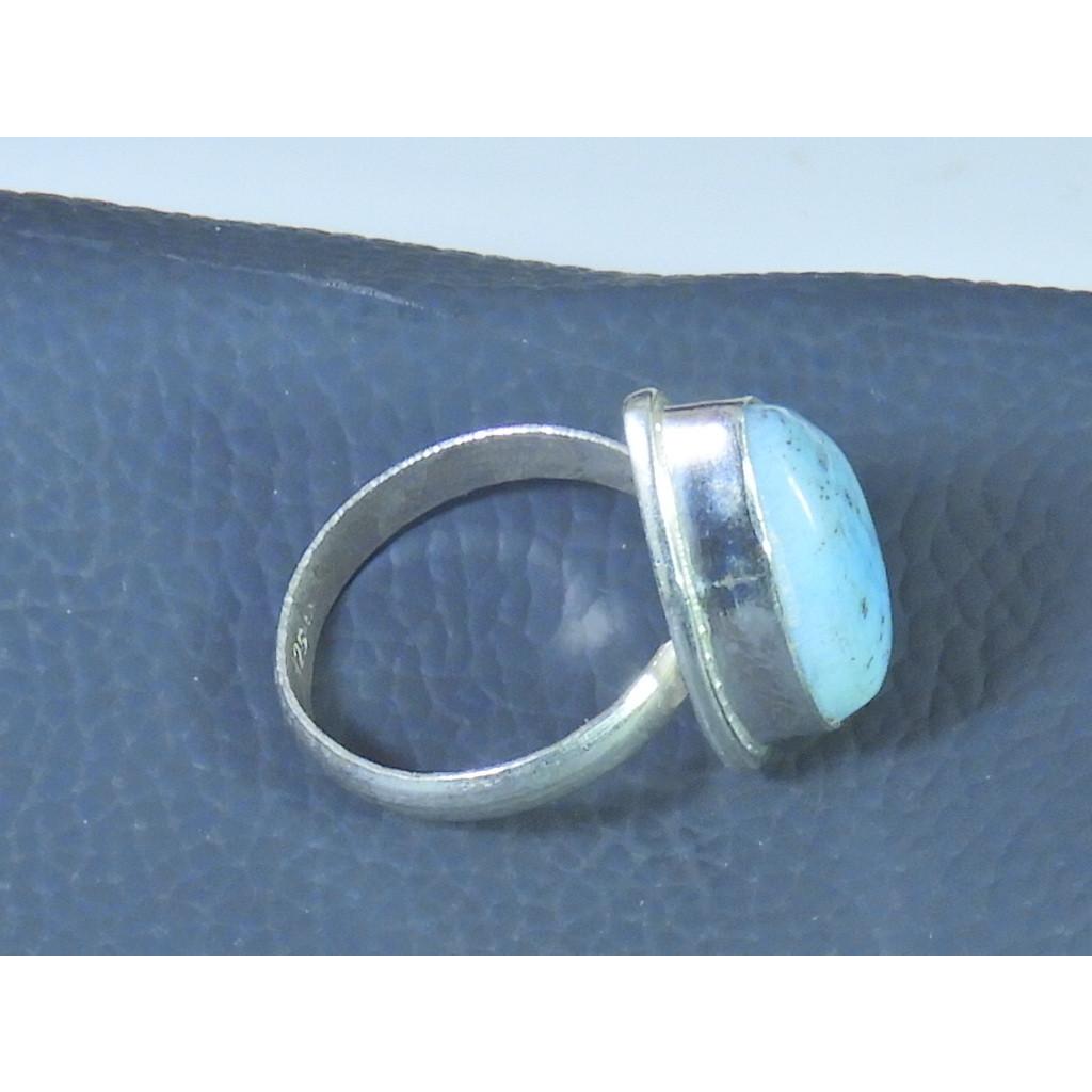 Natural Blue Larimar Solid 925 Sterling Silver Handmade Pear Ring Size US-9 MK-24