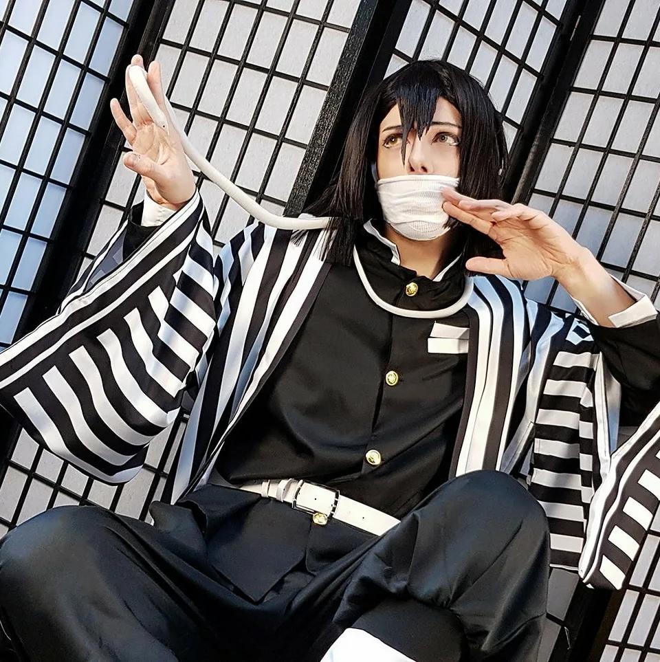 Obanai Iguro Snake Cosplay Anime Demon Slayer Kimetsu No Yaiba Obanai Iguro Cosplay Kimono Pant Top Kisatsutai Uniforms Halloween Costume Set
