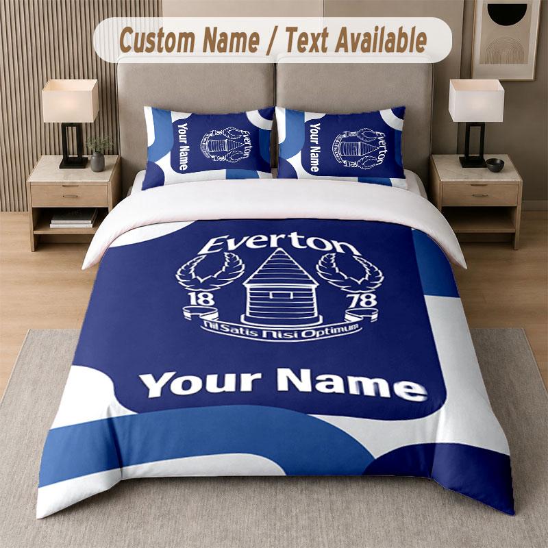 Custom Bedding Set Everton FC Pattern, Print Name Text 1 Duvet Cover plus 2 Pillowcases Home Textile