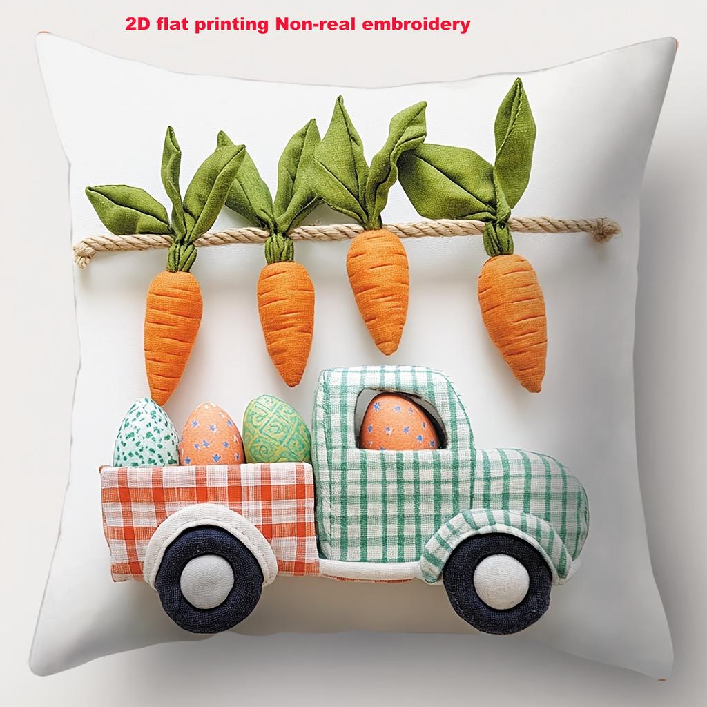 Easter Bunny Carrot Egg Pillow 2D Flat Printing Polyester pillowcase, sofa decorative cushion cov Headboard Pillow