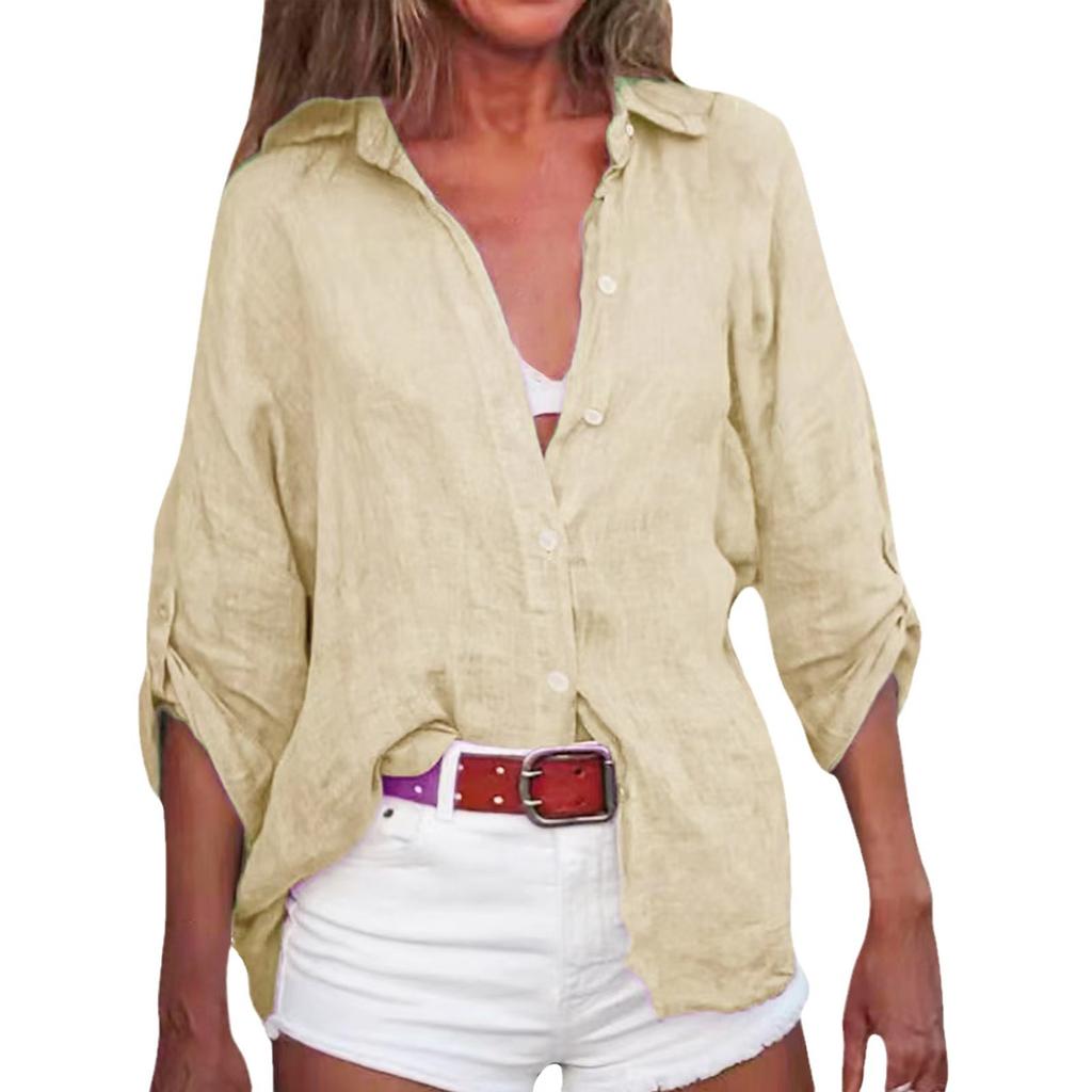 Женская однотонная рубашка свободного кроя с рукавом 7/10