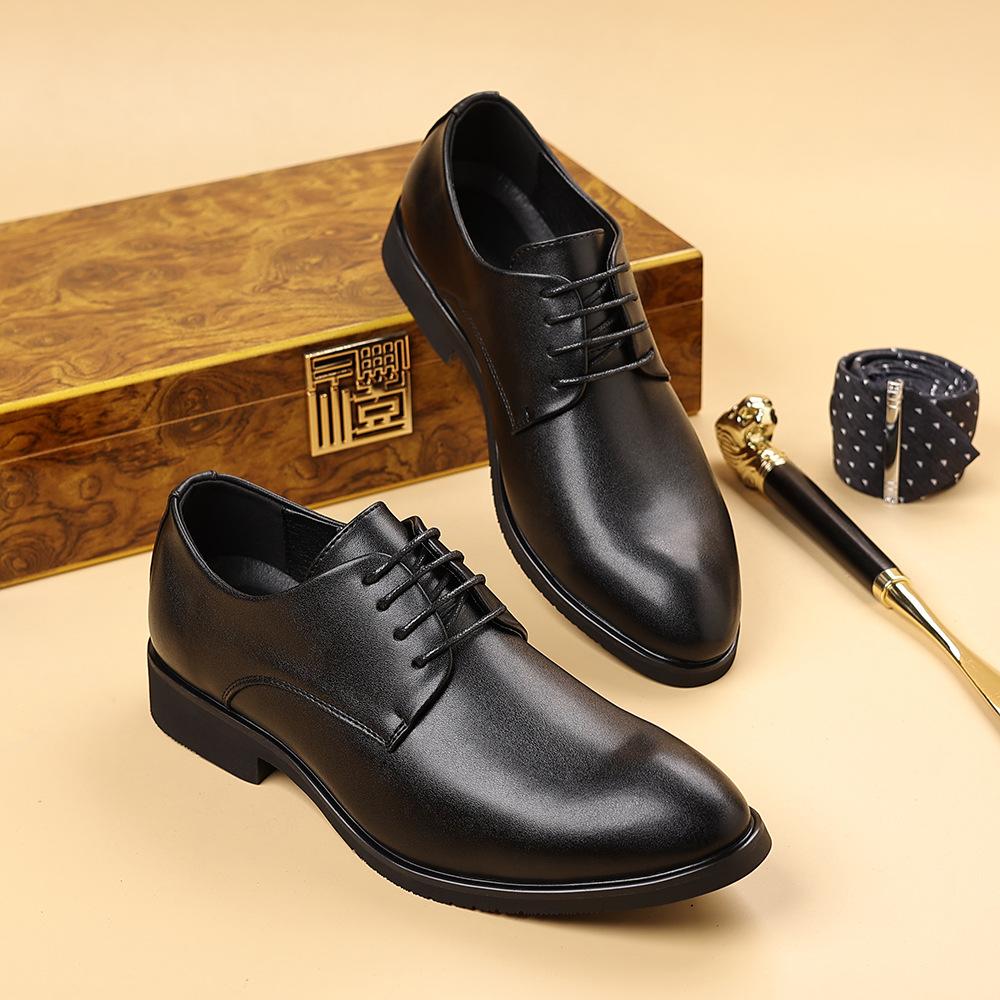 Молодежная уличная мужская кожаная обувь со встроенным подъемом каблука, мягкой подошвой, модная, универсальная, формальная, для бизнеса, всесезонная, прочная, повседневная, удобная обувь