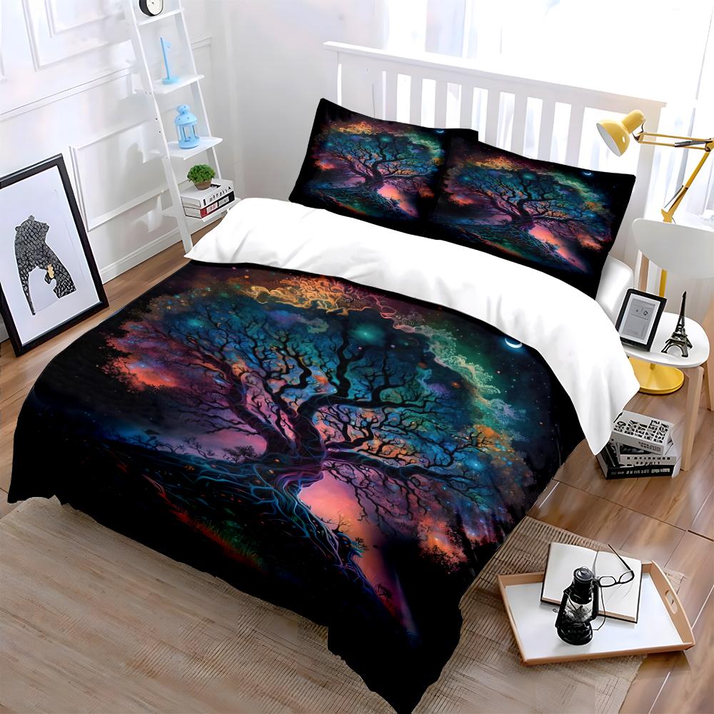 Colorful Cosmic Tree Print Bedding Set Bedding set (1 duvet cover, 2 pillowcases, duvet not included)
