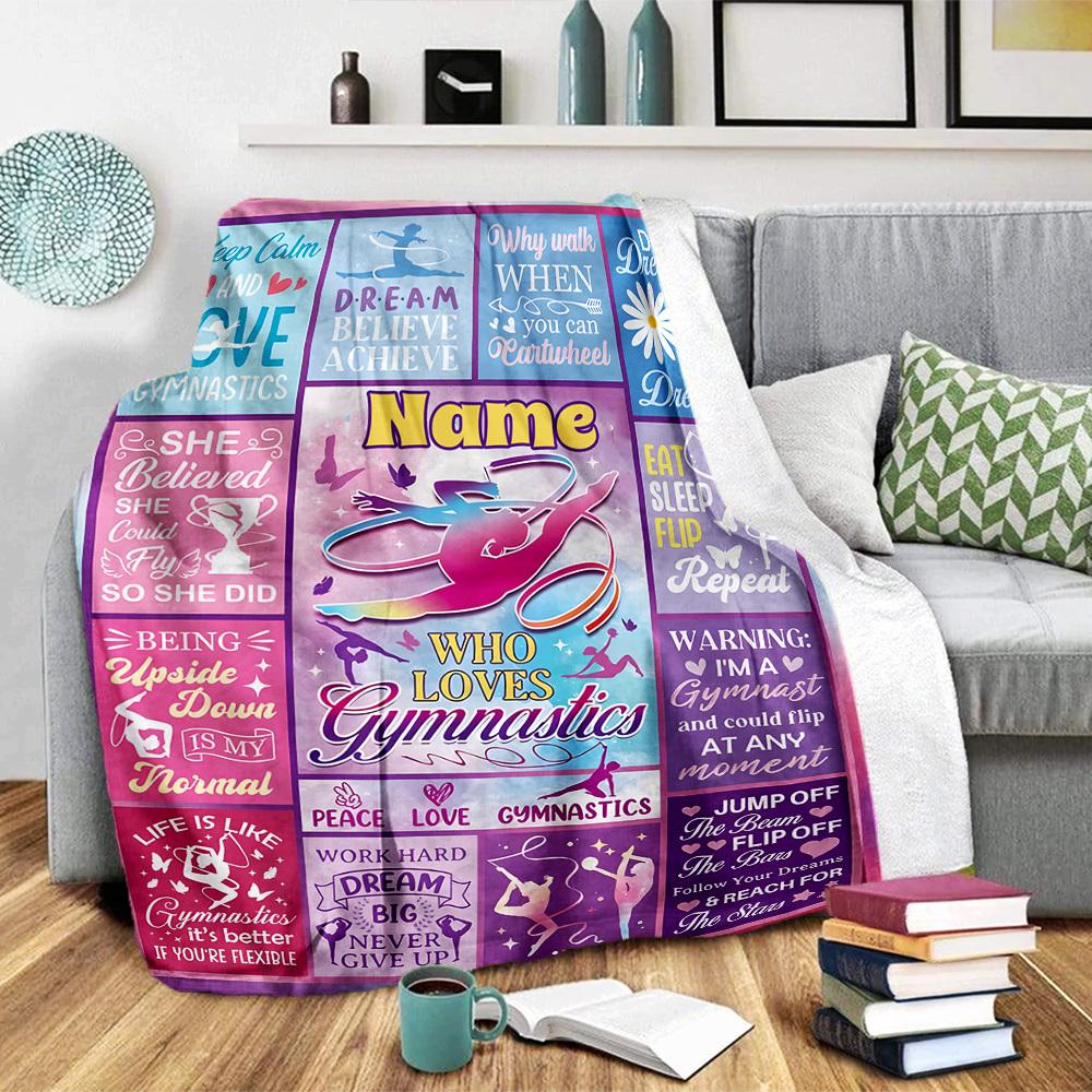 Gymnastics Home Customize Your Name Blankets Soft Cozy Lightweight Allseason Multipurpose Blanket For Picnics Sofas Offices Beds Living Rooms Suitable