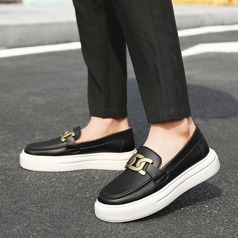 Оригинальные черные мужские кожаные мокасины, модная повседневная обувь на платформе, женские модные удобные дышащие дизайнерские мокасины для мужчин