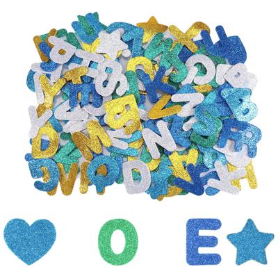 Glitter Foam Letter Star Heart Stickers, Self Adhesive Colorful Alphabet Foam Cutouts for Kids DIY Craft Scrapbook Party Decor