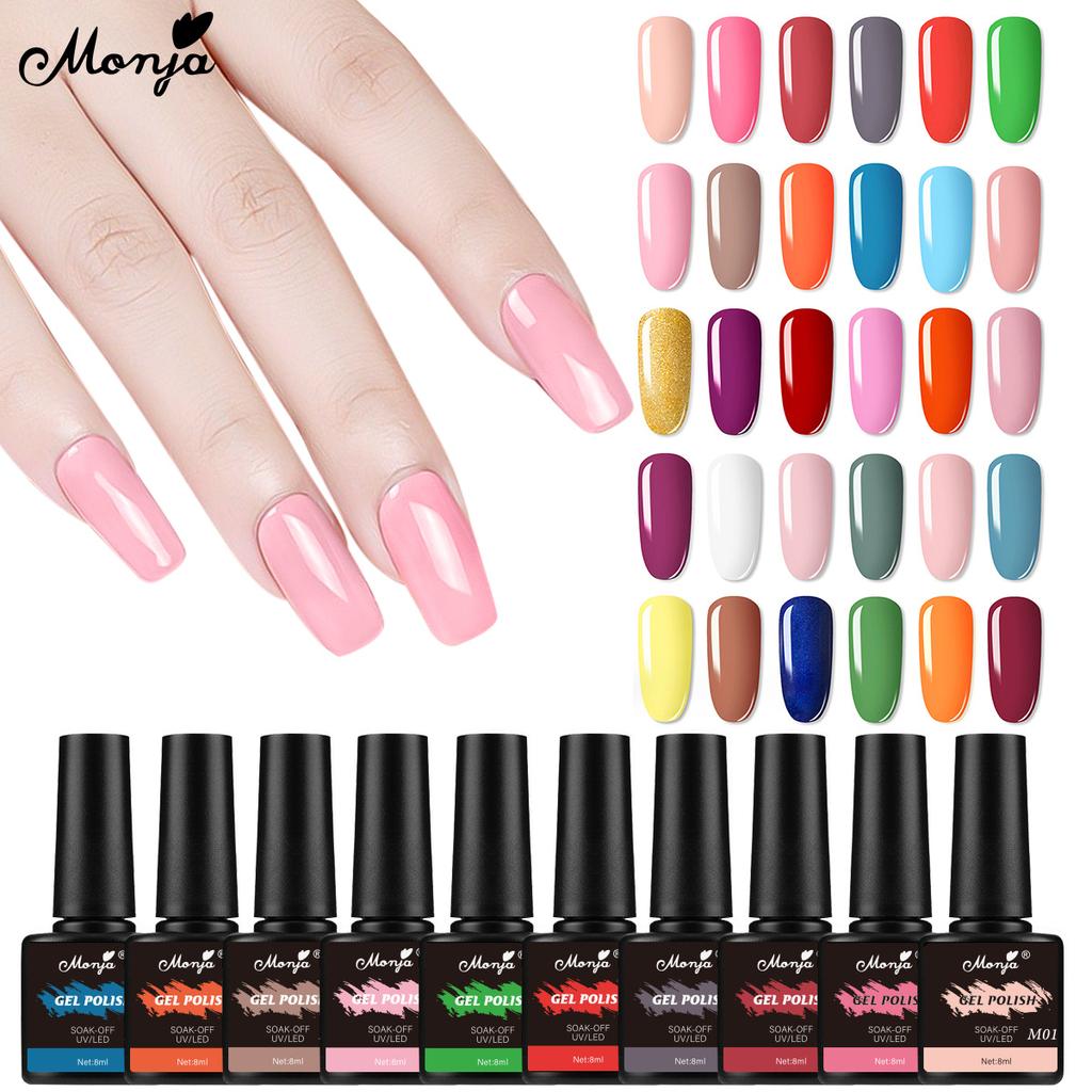 monja 10 шт., набор гель-лаков для ногтей, 36 Вт, УФ-светодиодная лампа, 8 мл, базовое верхнее покрытие, лак для ногтей, наклейки со стразами, украшение, маникюрный набор