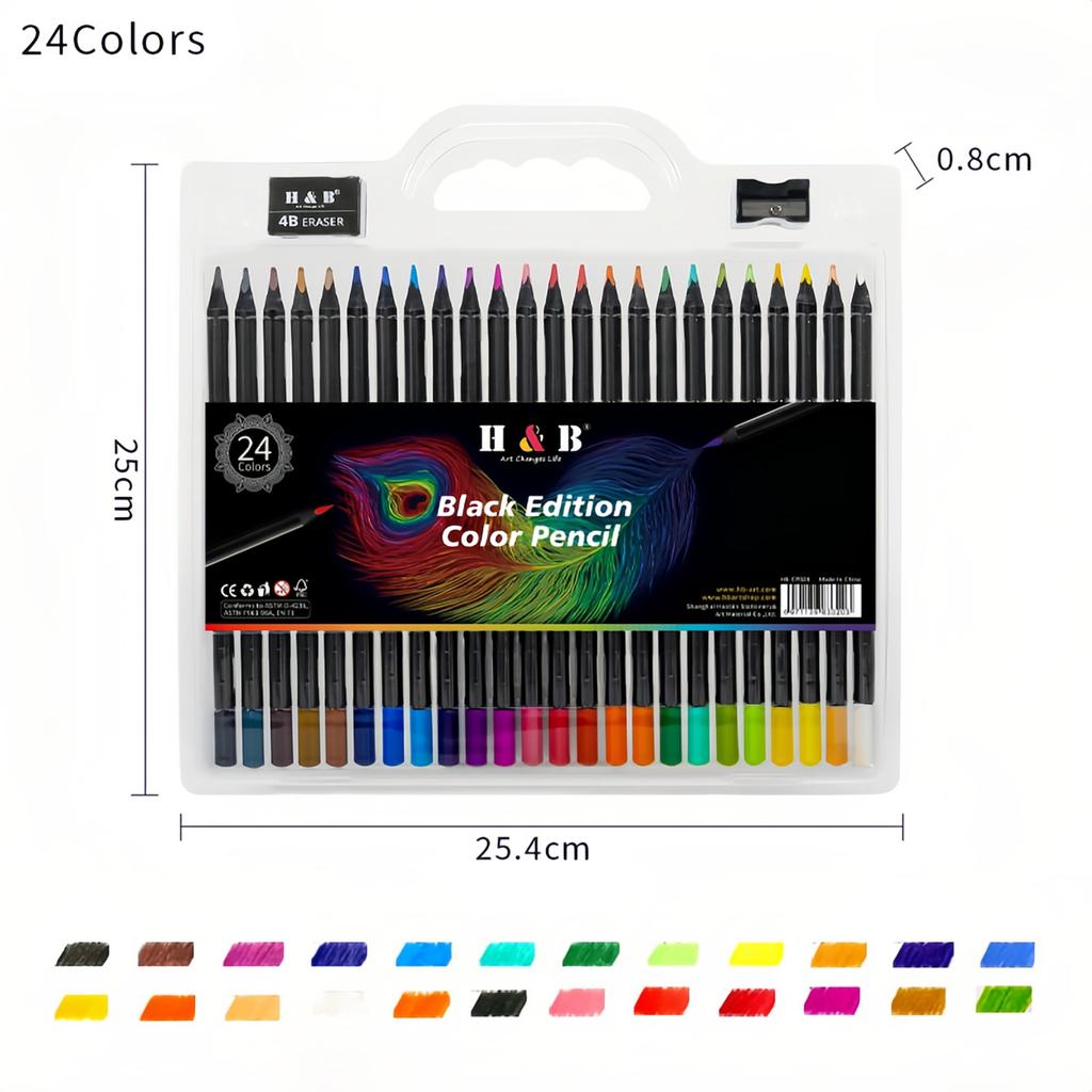 H&B 24 цветных карандаша на масляной основе, предварительно заточенные, 3,3 мм, широкий спектр ярких цветов для эскизов