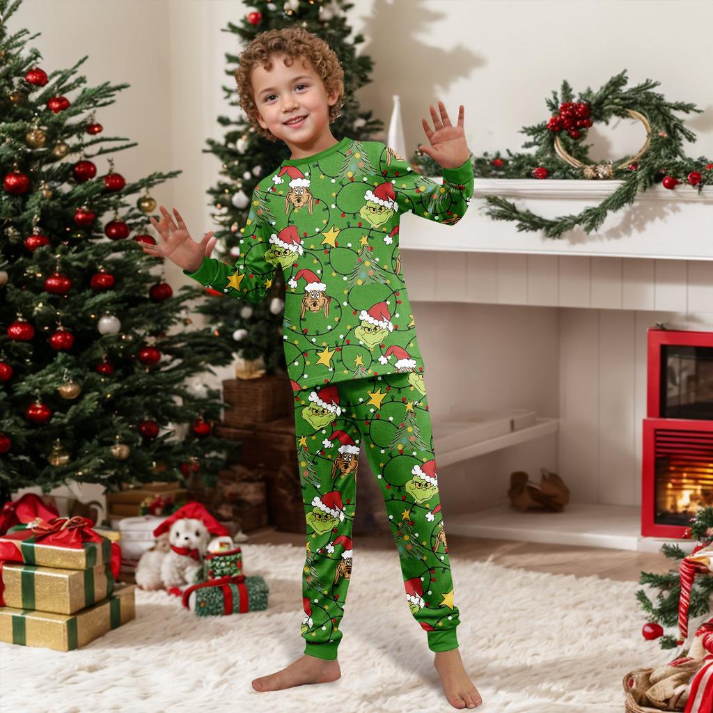 Christmas Print Cute Family Set Pajamas, Home Clothes, Family Set Long Sleeve Top Pants Set