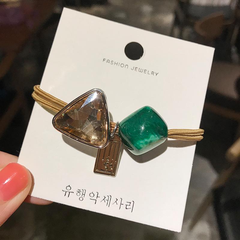 Корейское треугольное хрустальное кольцо для волос: Резинка с мраморным узором и бусинами для хвостиков