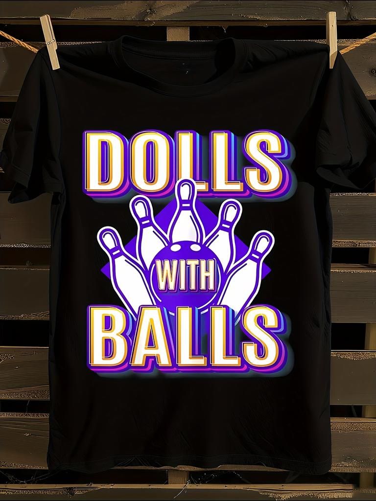 WoBowling Graphic T-Shirt Mens Tshirt Womens Tshirts with Letters Print Short Sleeves T-Shirt Casual Street Tee Shirt Top