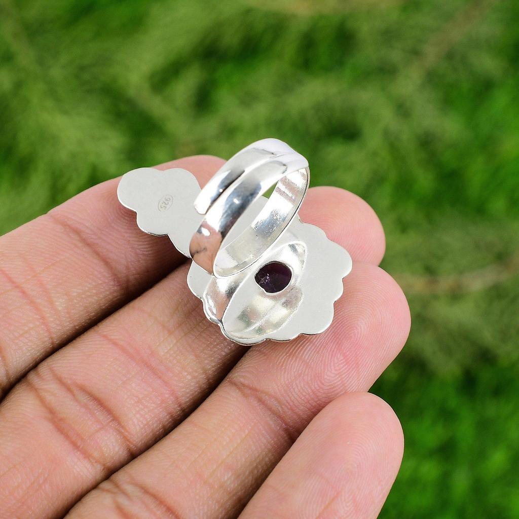 Sterling Silver Round African Amethyst Gemstone Statement Flower Ring Jewelry