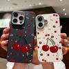 Cherry Patterned Phone Case for iPhone 16 Pro 15 14 Plus 13 12 Pro Max 11 Shockproof Leather Texture Soft Tpu Slim Matte Case Cover